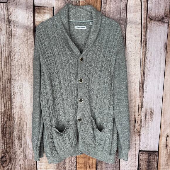 Tommy Bahama Cardigan Sweater Ocean Bank Shawl Collar XL Gray Cable Knit Men's - Picture 1 of 8